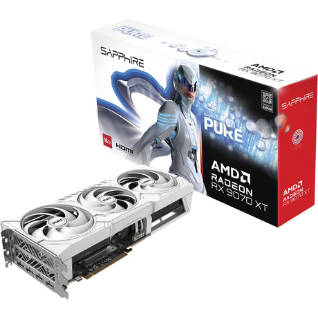Sapphire Radeon RX 9070 XT Pure Grafikkarte (Weiß, 2x Display Port, 2x HDMI 2.1, Rdna4)