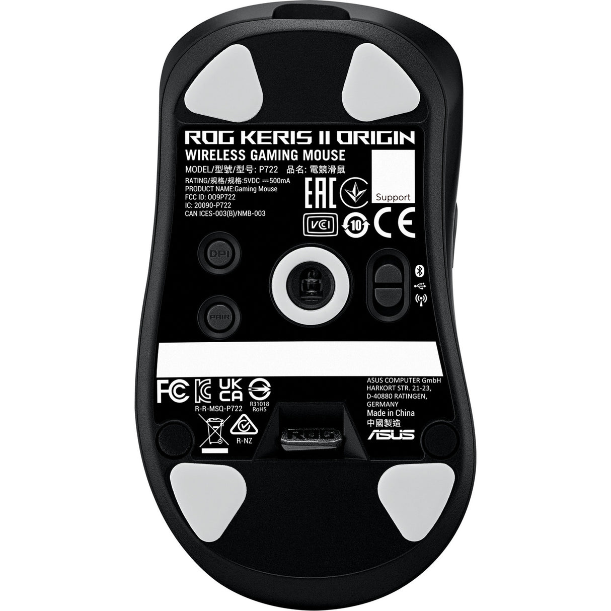 Asus Rog Keris II Origin Gaming-Maus (Schwarz, 42.000 DPI, RGB, USB, 2,4 GHz, Bluetooth)