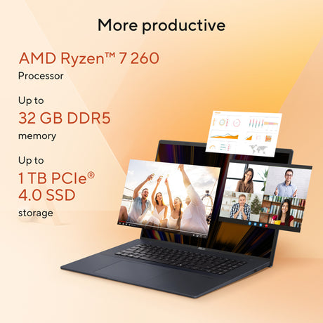 Asus vivobook 18 m1807ha-s16512w 18.4 copilot+ laptop (blauw | r7 260 | radeon 780m | 16 gb | 512 gb ssd)