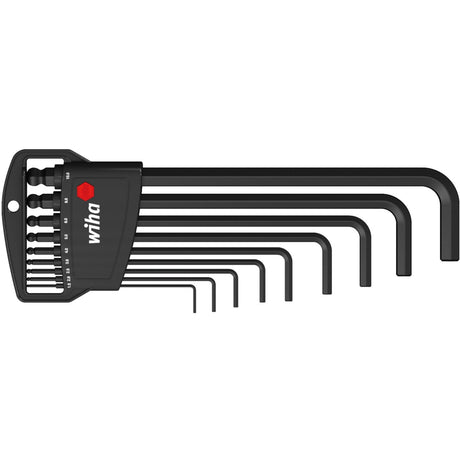 Wiha Innensechskantschlüsselsatz im klassischen Halter (schwarz, 10-teilig, Sechskant-Kugelkopf, chemisch geschwärzt im Blister)