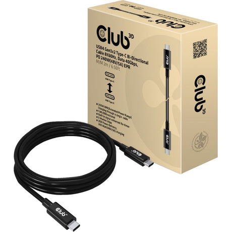 Club 3D USB4 Gen3x2 Typ-C bidirektionales Kabel, 2 Meter (schwarz, 8K60Hz, Daten 40GB/s, PD 240W (48V 5A) EPR)
