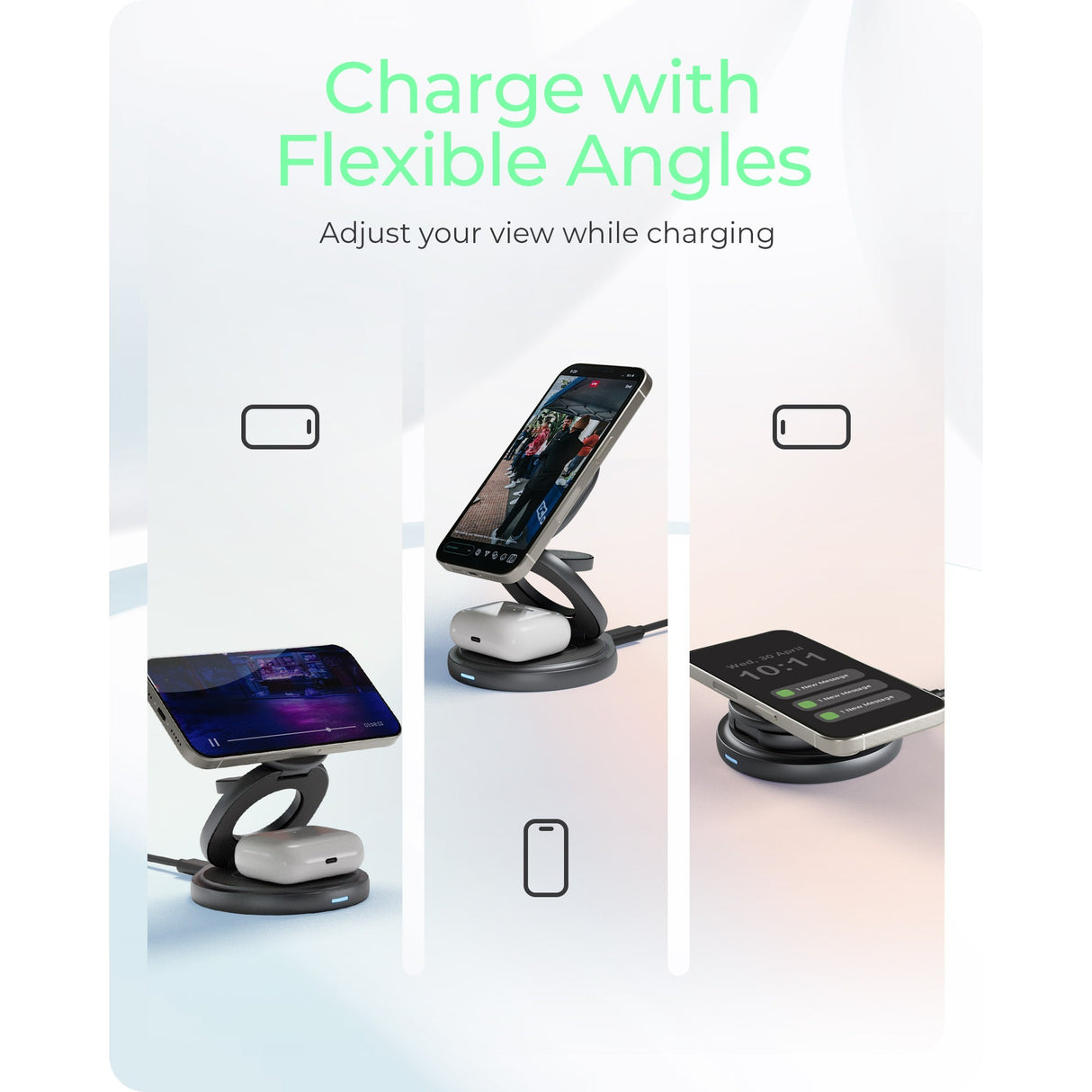 Icy Box 3-in-1 faltbares kabelloses Ladepad