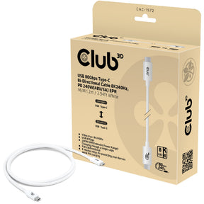 Club 3D USB-C 80 Gbit/s zertifiziertes 240 W 8K 240 Hz Kabel (weiß, 1,2 m)