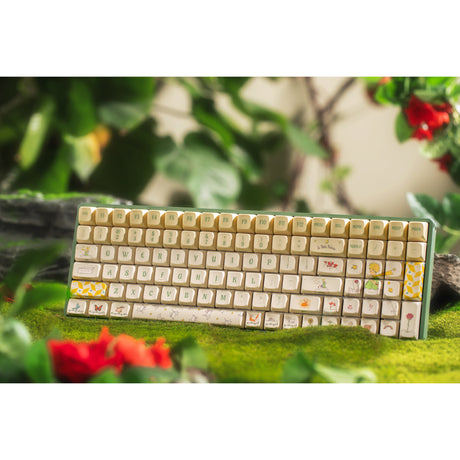 Iqunix F97 Floral Date RGB mechanische Gaming-Tastatur (grün, US-Layout (QWERTY), Iqunix Little Prince, 96 %, RGB-LEDs, Hot-Swap-fähig, PBT, 2,4 GHz | Bluetooth 5.1 | USB-C)