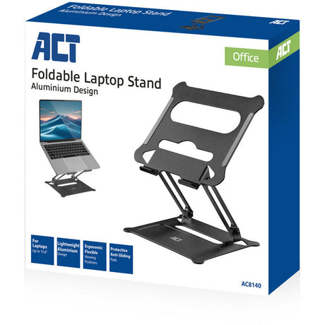 Act Connectivity Laptopständer, Aluminium, klappbar, stufenlos höhenverstellbar (schwarz)