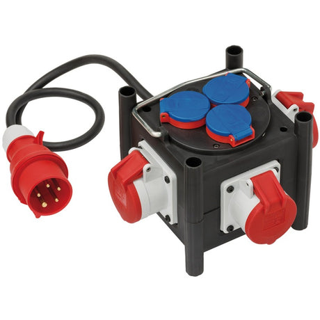 Brennerstuhl Kompakt-Gummi-Stromverteiler BSV 3 LS E 16 2 IP44 1 Meter Steckdose (schwarz, 3x Schutzkontakt, 3x Cee)