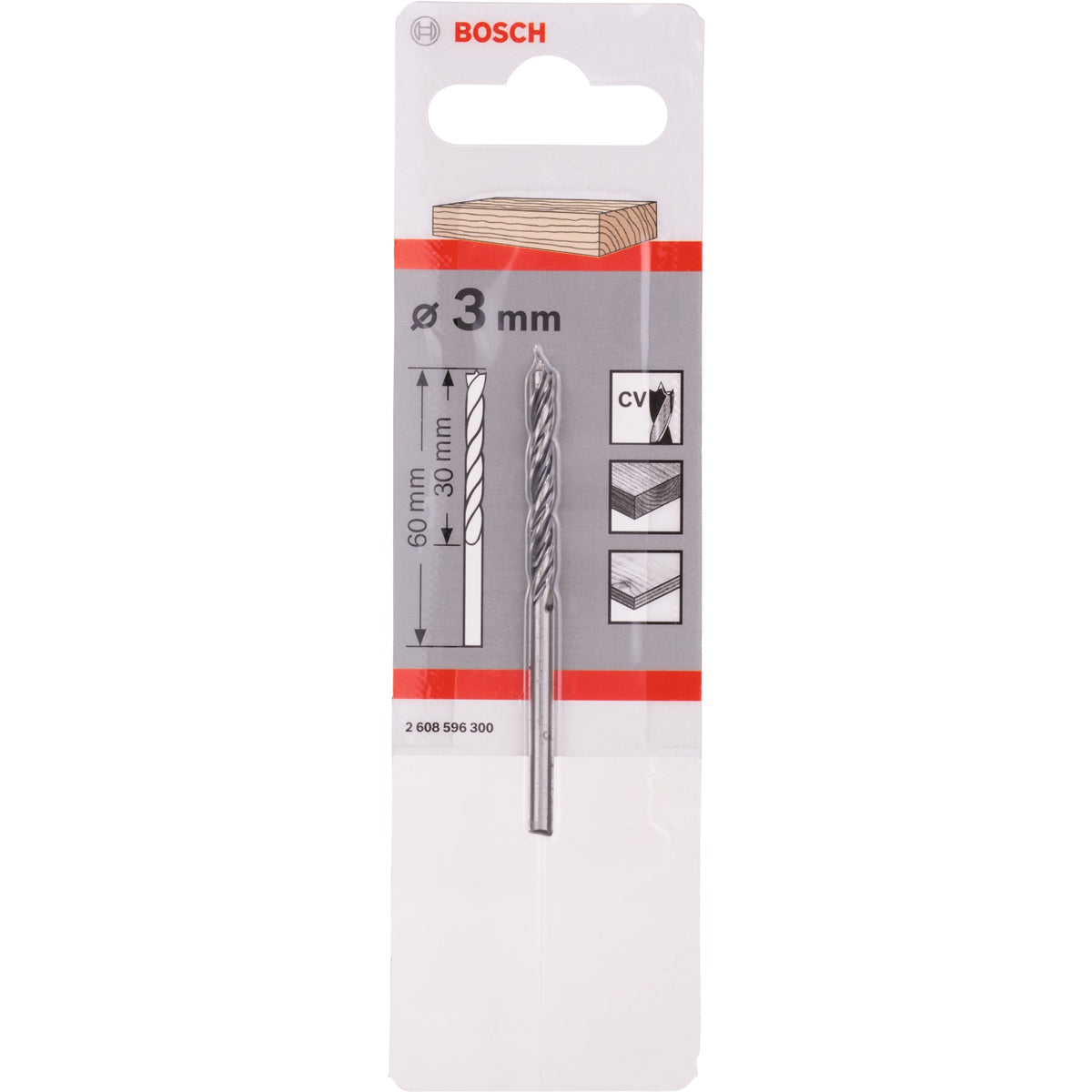 Bosch Holzspiralbohrer, Standard-3-mm-Bohrer (Arbeitslänge 33 mm)