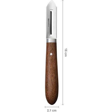 Fiskars klassischer Schäler links 5 cm Klinge (Holzfarbe, Schäler | FSC-zertifiziertes Sucupira-Holz | Edelstahl)