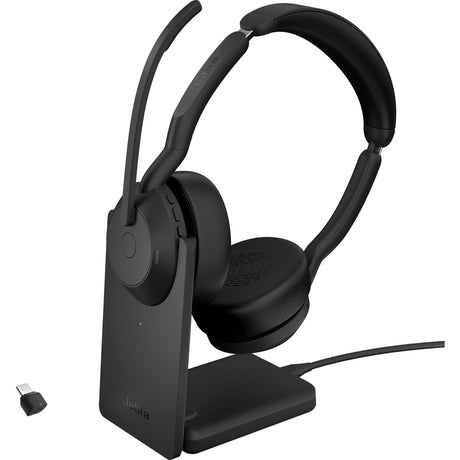 Jabra Evolve2 55 – Link390c MS Stereo mit Ladestation, On-Ear-Headset (schwarz, Stereo, Microsoft Teams, USB-C, Link380c)