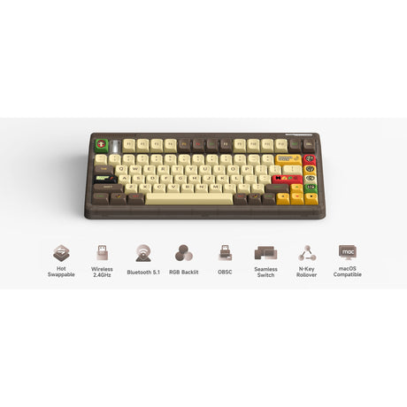 Iqunix OG80 Happy Ape kabellose mechanische Tastatur (schwarz, US-Layout (QWERTY), Iqunix Moonstone, 80 % (TKL), RGB-LEDs, Hot-Swap-fähig, PBT, 2,4 GHz | Bluetooth 5.1 | USB-C)