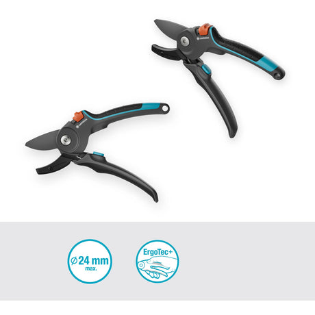 Gardena Gartenschere Premiumcut Pro für trockenes Holz mit Ambossschliff (Grautürkis, 24 mm Schnittdurchmesser)