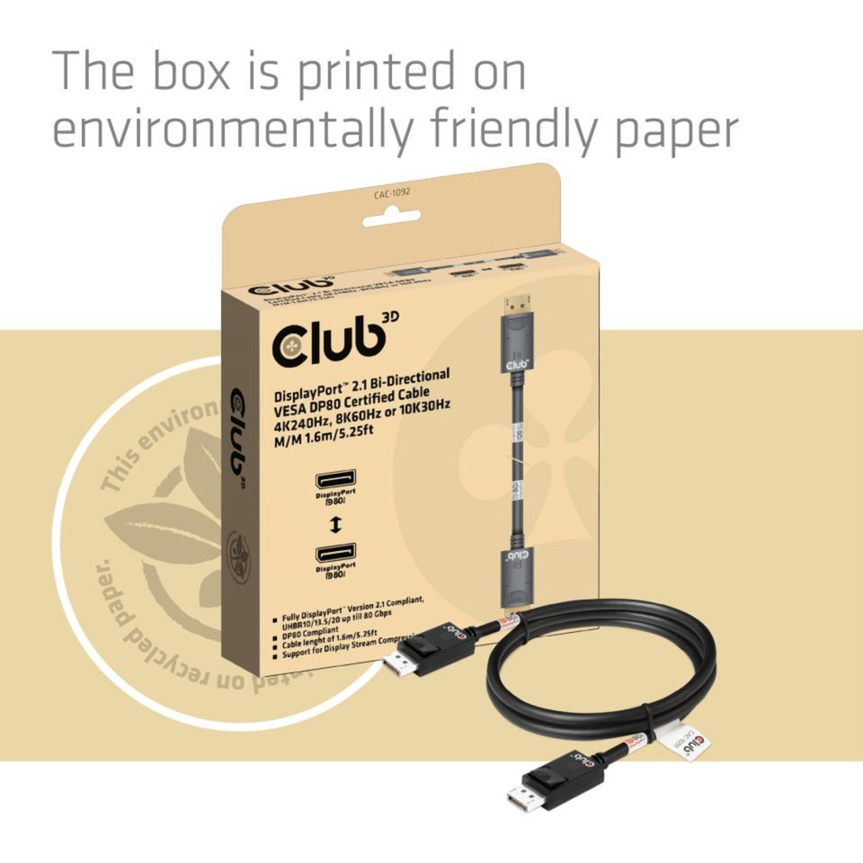 Club 3D DisplayPort 2.1 bidirektional, Vesa DP80-zertifiziert
