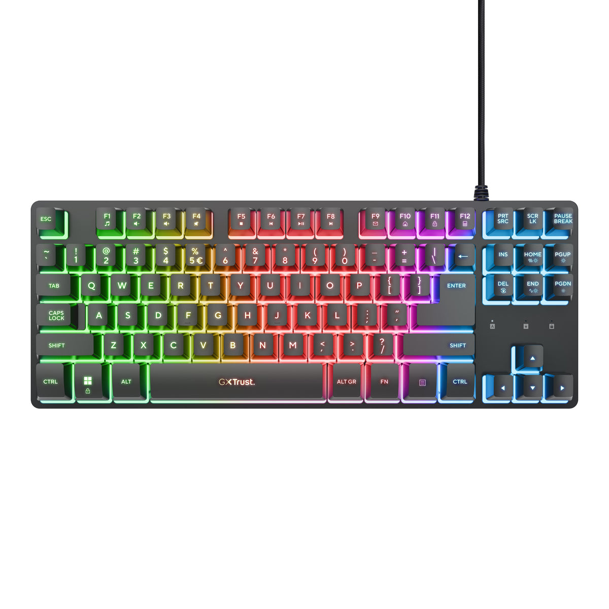Trust GXT 833 Thado-Tastatur mit TKL-Beleuchtung (schwarz, US-Layout (QWERTY), 80 % (TKL), RGB)