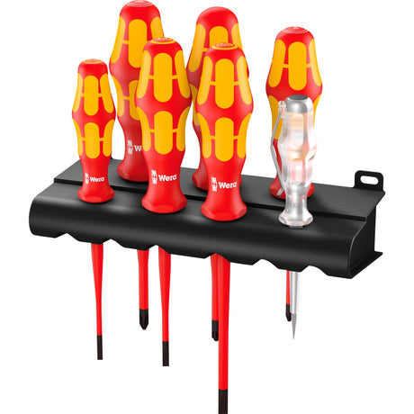 Wera 160 is 7 Schraubendreher-Set Kraftform plus Serie 100 (rot gelb, einpoliger Phasenprüfer, Halter, 7-teilig)
