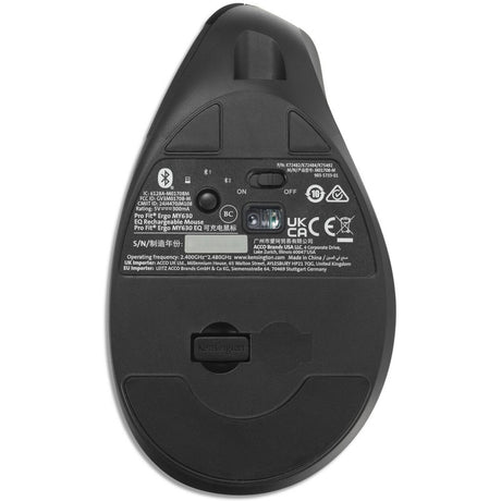 Kensington Pro Fit Ergo My630 EQ wiederaufladbare Maus (schwarz, 1000–2400 dpi, Bluetooth, 2,4 GHz)
