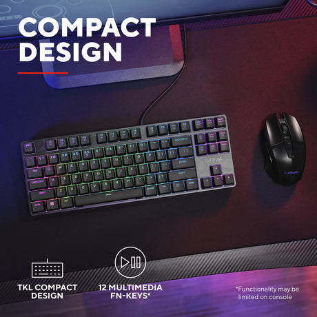 Trust GXT 864 Cada Kompakte mechanische TKL-Gaming-Tastatur (Schwarz, US-Layout (Qwerty), Huano Brown, RGB)