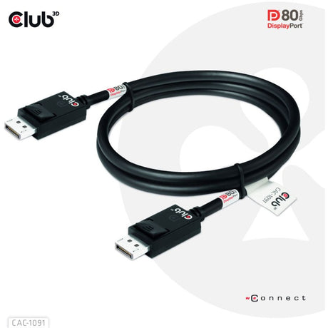Club 3D DisplayPort 2.1 Vesa DP80 zertifiziertes Kabel Stecker-Stecker (Schwarz, 1,2 Meter, 4K 240 Hz, 8K 60 Hz, 80 Gbit/s)