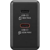 Lenovo dual usb-c (65w) gan (zwart, 2x usb-c, power delivery)