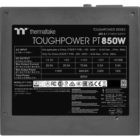 Thermaltake Toughpower PT modulares 850-Watt-Netzteil (1x 12V-2x6, 4x PCIe)