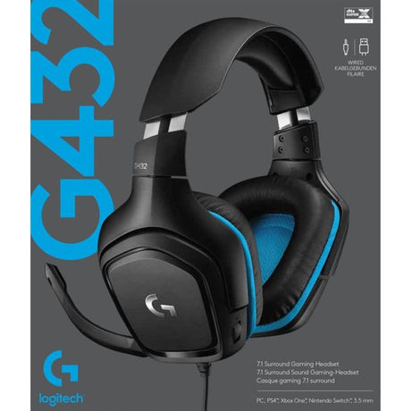 Logitech G432 7.1 Surround Sound Kabelgebundenes Over-Ear-Gaming-Headset (Schwarz Blau, PC, Playstation 4, Playstation 5, Xbox One, Xbox Series X|S, Nintendo Switch)