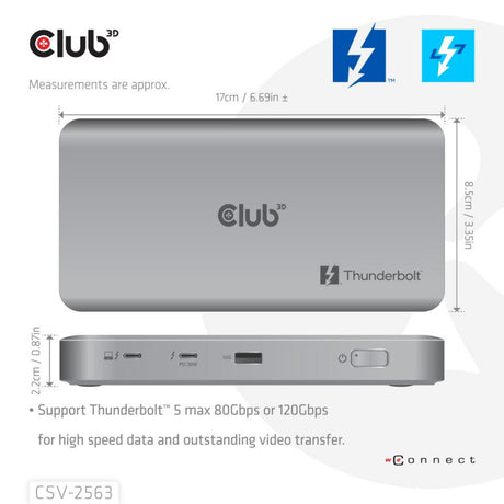 Club 3D 5-1 Thunderbolt 5 Hub Triple Video Dockingstation (Grau)