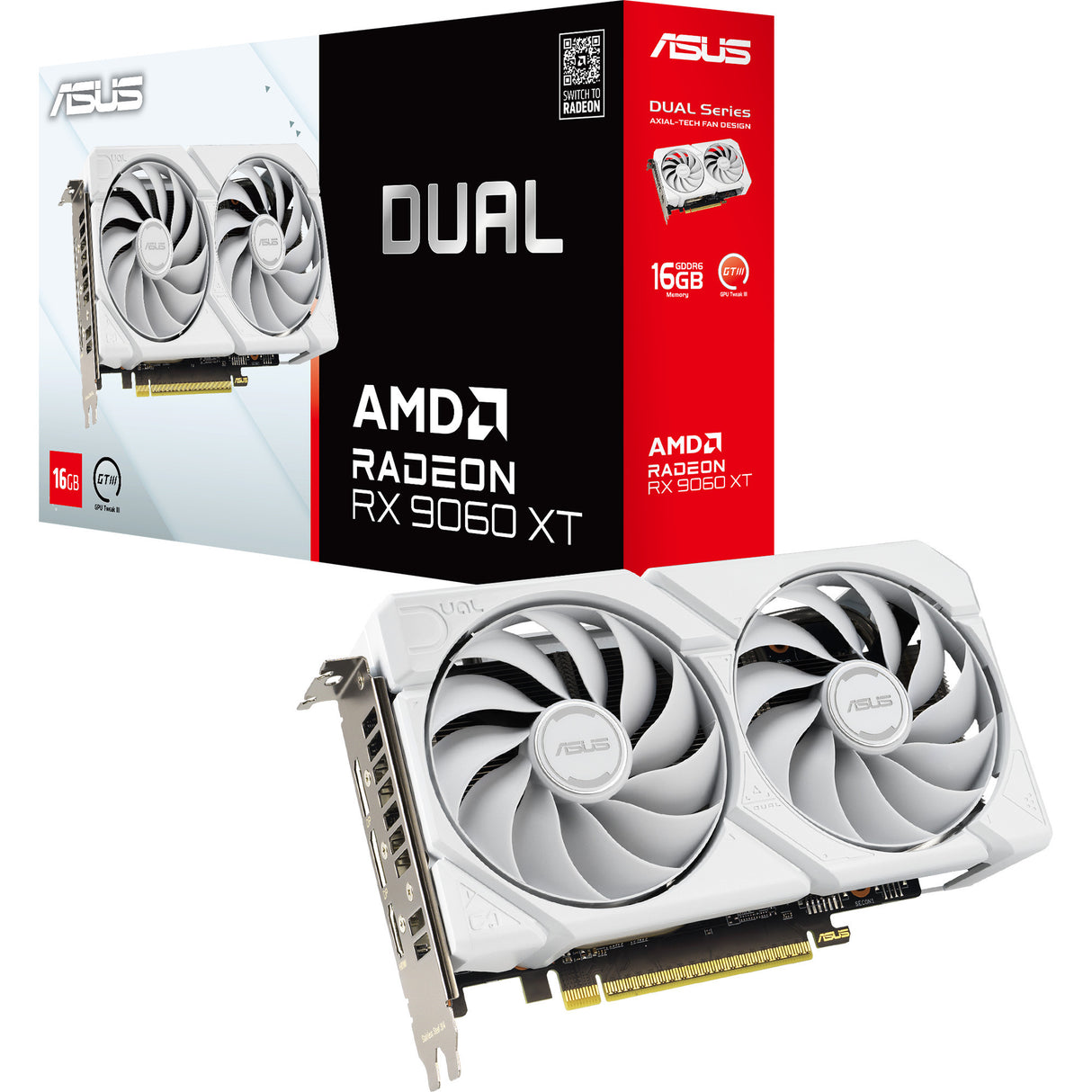 Asus Radeon RX 9060 XT Dual White Edition 16GB Grafikkarte (weiß, RDNA4, GDDR6, 2x Display Port, 1x HDMI 2.1)