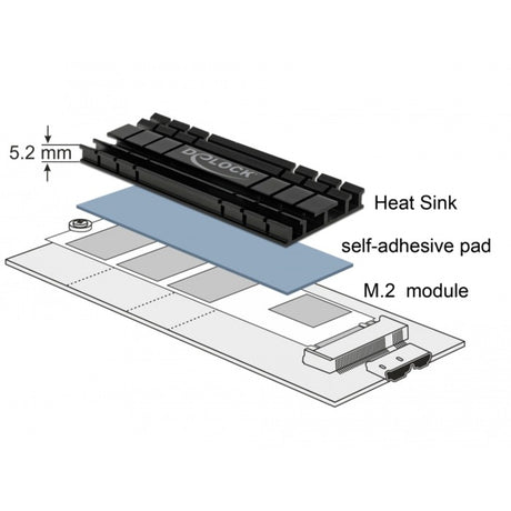 Delock Kühlkörper flach 70 mm für m.2 Modul (schwarz)
