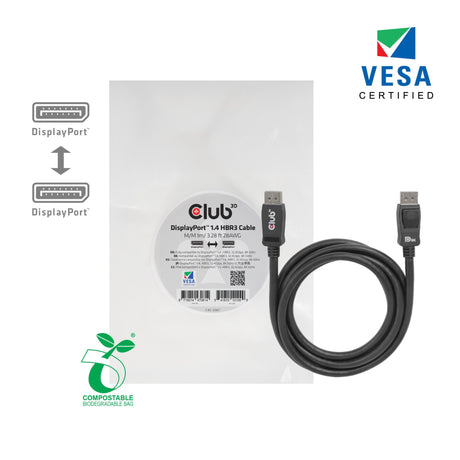 Club 3D DisplayPort 1.4 Vesa-zertifiziertes Kabel männlich-männlich (schwarz, 1 Meter, 8K 60 Hz oder 2x 4K 60 Hz, 32,4 Gbit/s)
