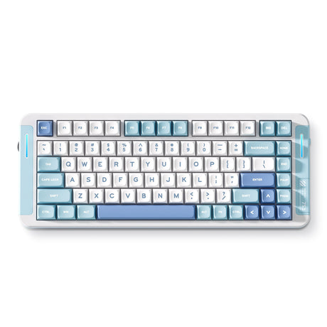 Mchose x75 v2 Blue Whale Sea benutzerdefinierte mechanische RGB-Tastatur (weiß, US-Layout (QWERTY), SWK Whale Sea, 75 %, RGB, Hot Swap, Double-Shot PBT, kabellos | Bluetooth | USB-C)
