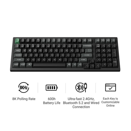 Keychron k4 ultra 8k wireless custom mechanical keyboard (zwart, us lay-out (qwerty), apex banana, 96%, rgb leds, osa double-shot pbt, usb-c | 2.4 ghz | bluetooth 5.2)