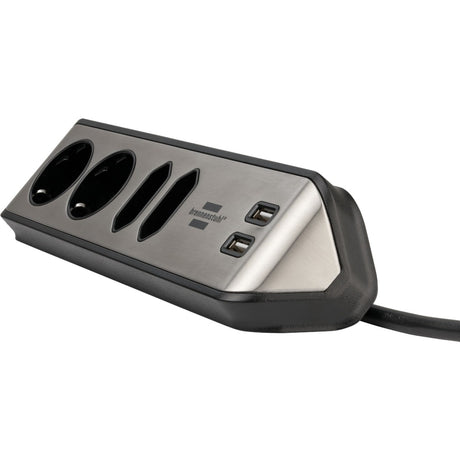 Brennerstuhl ®estilo Eck-Anschlussdosenleiste mit USB-Ladefunktion 4-fach 2x Schutzkontaktsteckdose 2x Euro silber schwarz