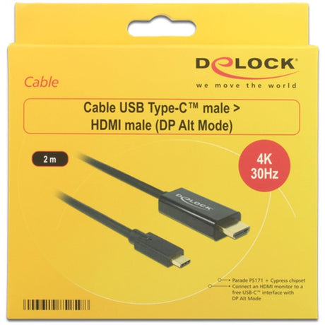Delock USB-C (Stecker) > HDMI (Stecker) (DP Alt-Modus) Kabel (schwarz, 2 Meter, 4K 30 Hz)
