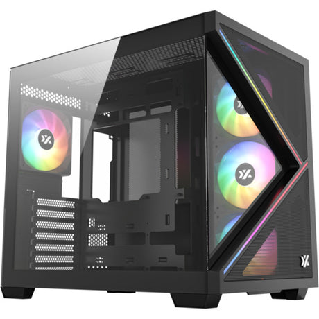 Xyz PC Gear Qubex Midi-Tower-Gehäuse (Schwarz | 2x USB-A | 1x USB-C | Gehärtetes Glas)