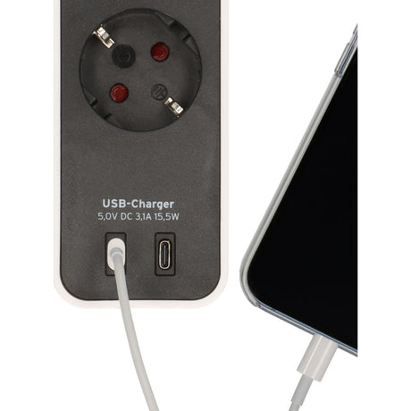 Brennerstuhl ecolor Steckdosenleiste mit 2 USB-C Ladebuchsen | 4-fach | weiß schwarz | 1,5m h05vv-f 3g1,5 - 1153240126