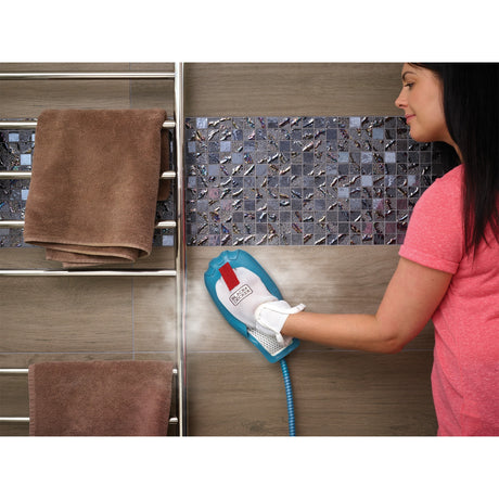 Black+Decker 1600 W Steam-Mop BHSM1615DAM-QS Dampfreiniger (weiß blau, inkl. Steamitt, Delta-Fuß und 17 Zubehörteile)