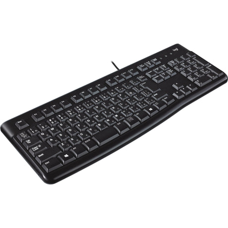 Logitech-Tastatur K120 für Unternehmen (Schwarz, EU-Layout (QWERTY), Gummikuppel, 100 %)