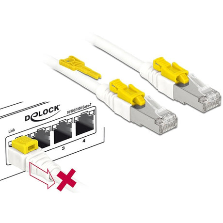 Delock Patchkabel RJ-45 sicher mit Cat.6a (weiß, 85331, 1 Meter)