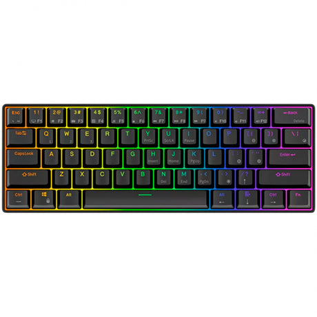 Royal kludge rk61 draadloos mechanisch toetsenbord (zwart, us lay-out (qwerty), 60%, red switch, rgb, hot swap, 2.4 ghz | usb-c | bluetooth)