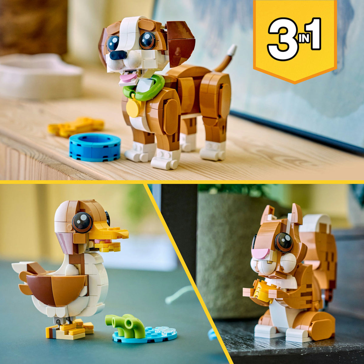 Lego® Creator 3in1 süße Tiere: Verspielter Welpe – Tierset – in ein Eichhörnchen oder eine Ente verwandeln – 31382