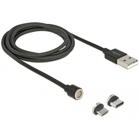 Delock magnetisches USB-Daten- und Ladekabel-Set für Micro-USB USB Typ-C (schwarz, 1,1 Meter)