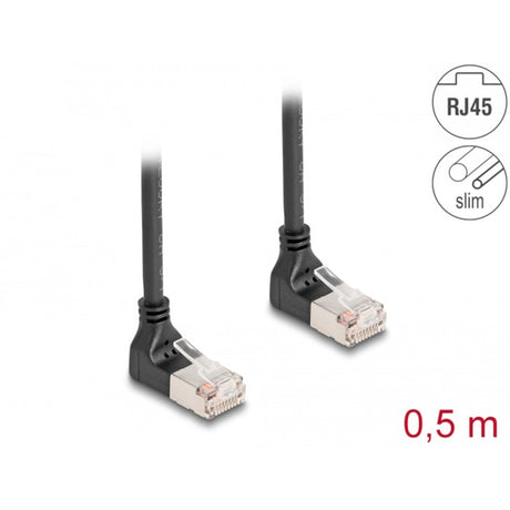 Delock RJ45 Netzwerkkabel Cat.6a S FTP Slim 90° nach oben nach oben gewinkelt 0,5 m Kabel (schwarz)