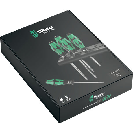 Wera Schraubendreher-Set 334 335 6 Kraftform Plus, Laserspitze mit Rack (schwarz grün, 6-teilig)