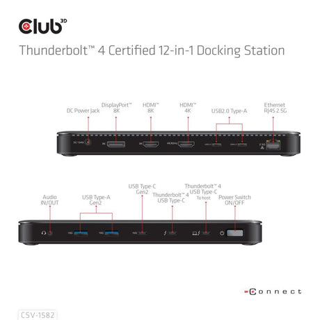 Club 3D Thunderbolt 4 12-in-1 Dock Dockingstation (Schwarz)