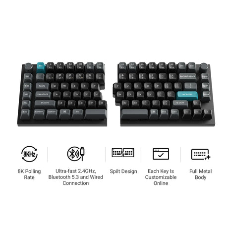 Keychron q11 ultra 8k wireless custom mechanical keyboard (zwart, us lay-out (qwerty), silk pom red, 100%, rgb leds, ksa double-shot pbt, hot swap, 2.4ghz | bluetooth 5.2 | usb-c)