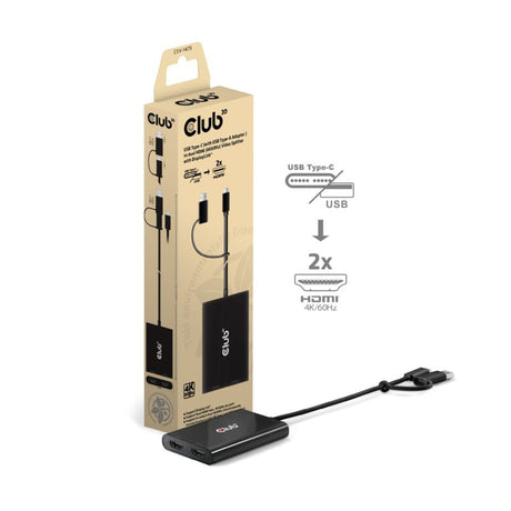 Club 3D USB-C auf 2x HDMI-Videosplitter mit DisplayLink HDMI-Splitter (schwarz, mit USB-A-Adapter)