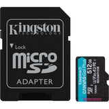 Kingston Leinwand los! plus microSDXC 512 GB Speicherkarte (schwarz, inkl. Adapter, Klasse 10, UHS-I U3, V30, A2)
