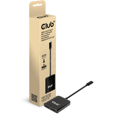 Club 3D USB 3.2 Gen2 Typ-C (DP Alt-Modus) zu DisplayPort Dual Monitor 4K60Hz M F MST Hub DisplayPort Splitter (Schwarz)