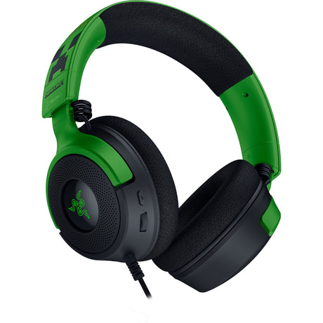 Razer kraken v4 x - minecraft edition over-ear gaming headset (zwart groen, pc, playstation 5, nintendo switch)