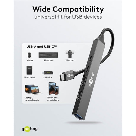 Goobay schlanker USB-Hub mit 5 Ports, USB-C auf USB-C USB-A, 5 Gbit s (hellgrau)