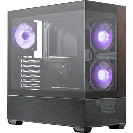 Cooler Master Elite 690 Wood Midi Tower-Gehäuse (schwarze Holzfarbe | 2x USB-A | 1x USB-C | RGB | gehärtetes Glas)